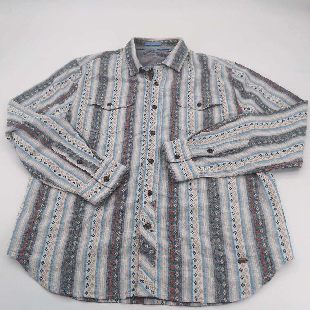 True Grit Mens  Large Long Sleeve Shirt Tribal Aztec Western Linen Blend